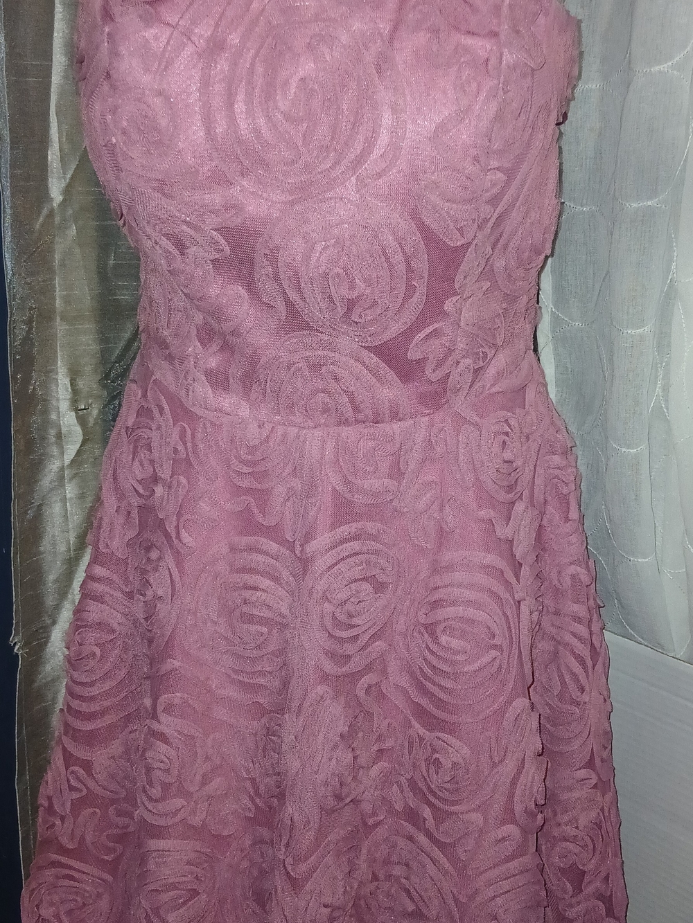 le chateau Strapless Rose-Appliqué Dusty Pink Party Dress